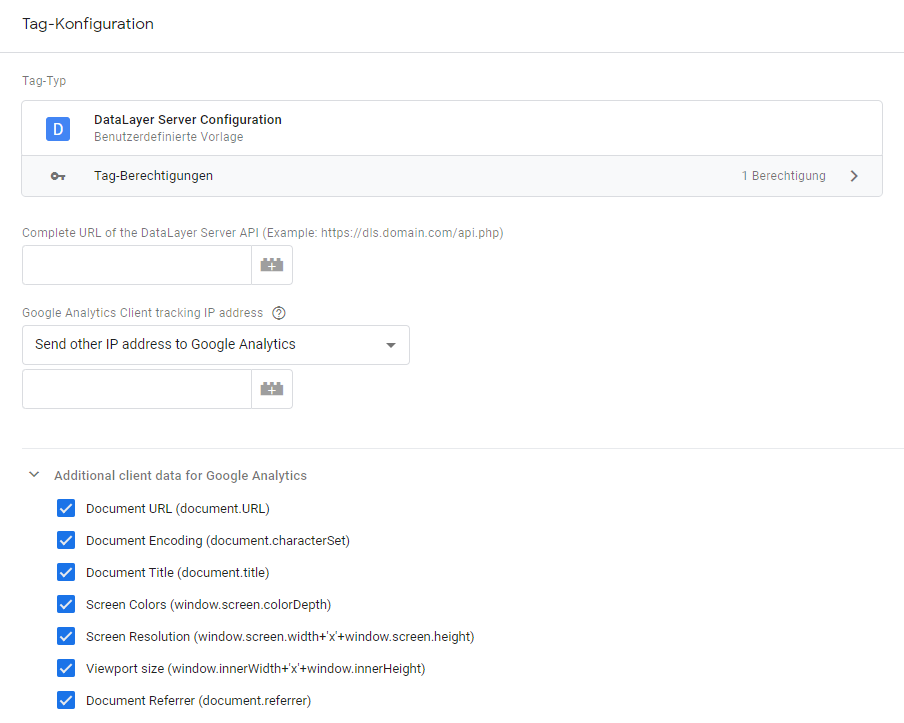 Tag Manager Server settings in the GTM via custom template.